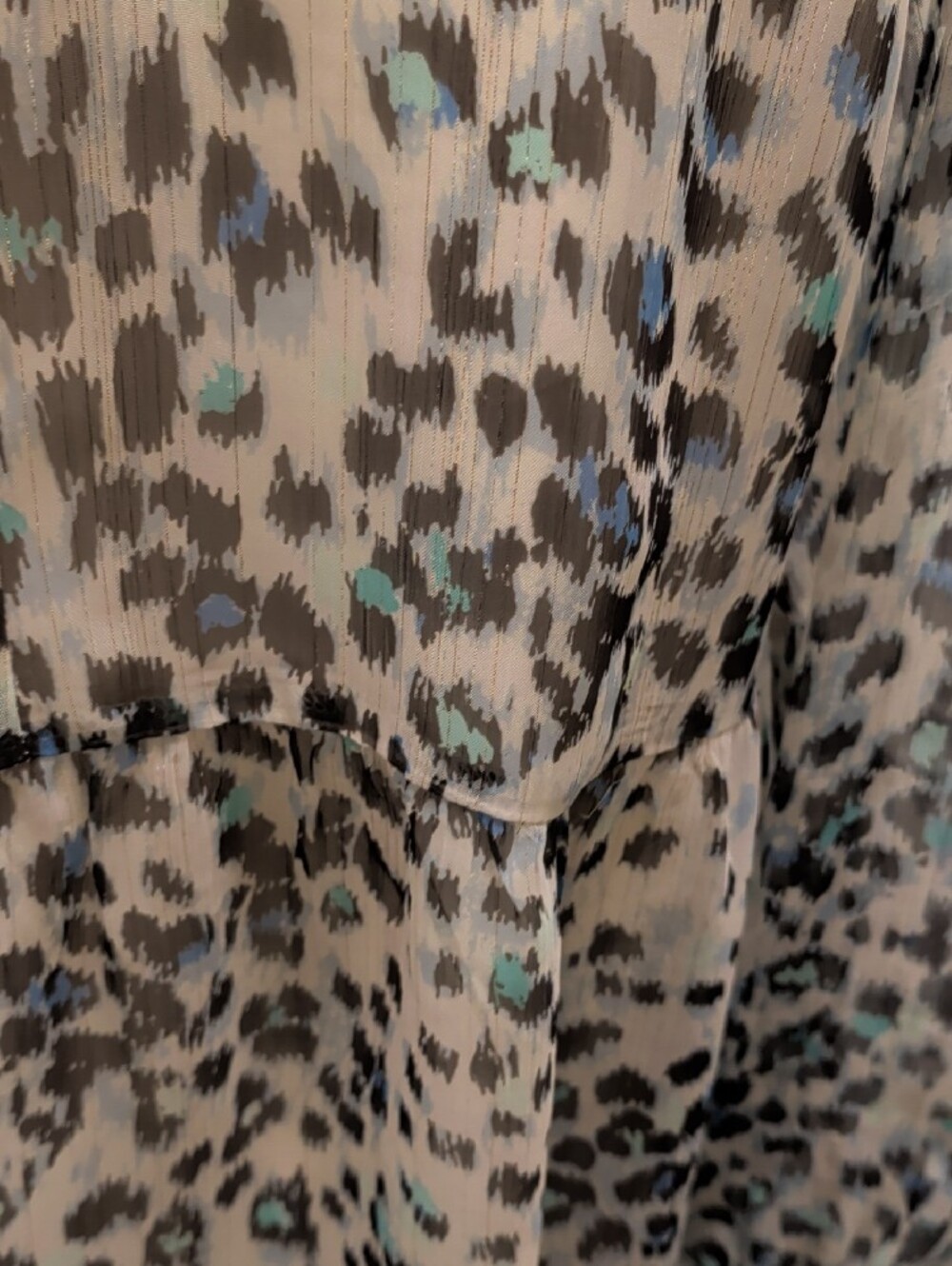 LOFT- Size M Ivory Leopard Print Tiered Long Sleeve Dress with Aqua Accents NWT - Picture 13 of 15